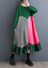 Load image into Gallery viewer, Green Wrinkled Asymmetrical Design Long Dress Fall