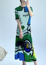 Load image into Gallery viewer, Green Wrinkled Cotton Dress O Neck Short Sleeve