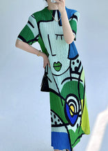 Load image into Gallery viewer, Green Wrinkled Cotton Dress O Neck Short Sleeve