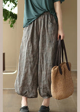 Load image into Gallery viewer, Grey Elastic Waist Solid Ramie Lantern Pants