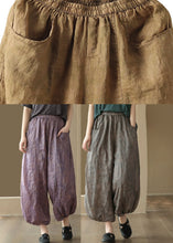 Load image into Gallery viewer, Grey Elastic Waist Solid Ramie Lantern Pants