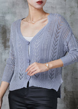 Load image into Gallery viewer, Grey Hollow Out Knit Cardigans V Neck Spring