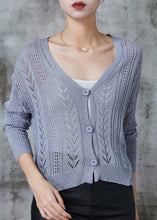 Load image into Gallery viewer, Grey Hollow Out Knit Cardigans V Neck Spring