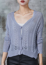 Load image into Gallery viewer, Grey Hollow Out Knit Cardigans V Neck Spring