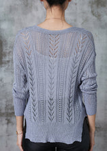 Load image into Gallery viewer, Grey Hollow Out Knit Cardigans V Neck Spring