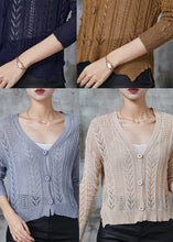 Load image into Gallery viewer, Grey Hollow Out Knit Cardigans V Neck Spring