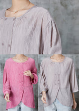 Load image into Gallery viewer, Grey Loose Cotton Shirt Tops Double Breast Bracelet Sleeve