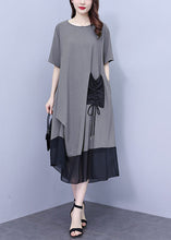 Load image into Gallery viewer, Grey O-Neck Wrinkled Chiffon Maxi Dresses Summer