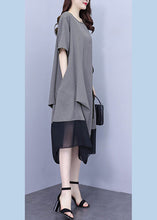 Load image into Gallery viewer, Grey O-Neck Wrinkled Chiffon Maxi Dresses Summer