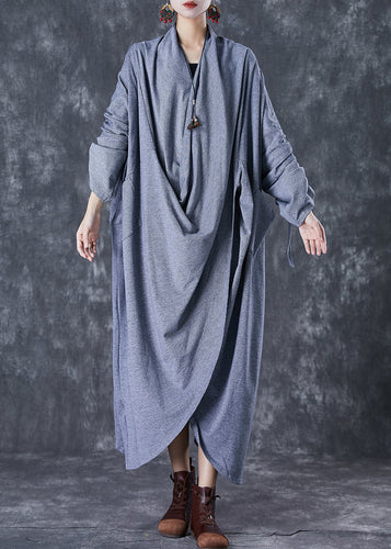 Grey Original Cotton Gown Dress Oversized Cinched Fall