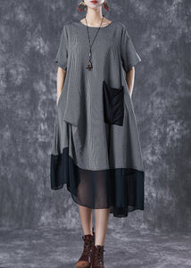 Grey Patchwork Chiffon Party Dress Asymmetrical Striped Summer