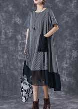 Load image into Gallery viewer, Grey Patchwork Chiffon Party Dress Asymmetrical Striped Summer