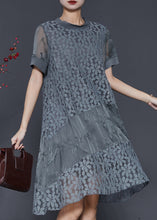 Load image into Gallery viewer, Grey Patchwork Lace Maxi Dress Embroidered Summer