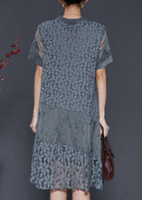 Load image into Gallery viewer, Grey Patchwork Lace Maxi Dress Embroidered Summer