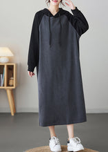 Load image into Gallery viewer, Grey Patchwork Loose Long Hooded Sweatshirt Dresses Winter