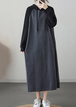 Load image into Gallery viewer, Grey Patchwork Loose Long Hooded Sweatshirt Dresses Winter