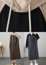 Load image into Gallery viewer, Grey Patchwork Loose Long Hooded Sweatshirt Dresses Winter