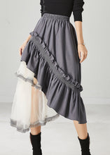 Load image into Gallery viewer, Grey Patchwork Ruffled Cotton Skirt Asymmetrical Spring