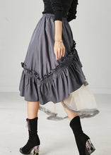 Load image into Gallery viewer, Grey Patchwork Ruffled Cotton Skirt Asymmetrical Spring