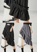 Load image into Gallery viewer, Grey Patchwork Ruffled Cotton Skirt Asymmetrical Spring