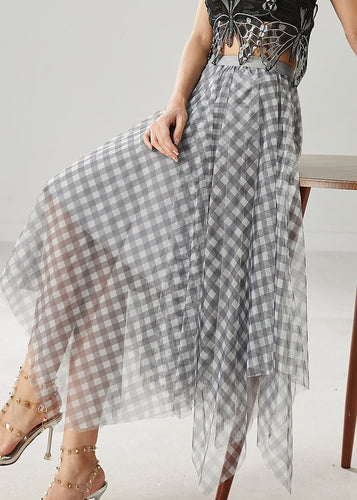 Grey Plaid Tulle Skirt Exra Large Hem Summer