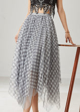 Load image into Gallery viewer, Grey Plaid Tulle Skirt Exra Large Hem Summer