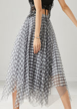 Load image into Gallery viewer, Grey Plaid Tulle Skirt Exra Large Hem Summer