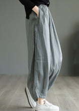 Load image into Gallery viewer, Grey Pockets Elastic Waist Loose Linen Pants Summer