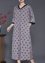 Load image into Gallery viewer, Grey Print Linen Holiday Dress Oversized Summer