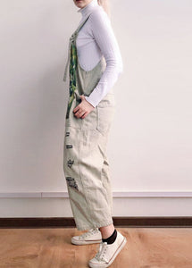 Grey Print Patchwork Jumpsuit Straight Denim Spring