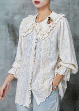 Load image into Gallery viewer, Handmade Beige Embroidered Patchwork Lace Cotton Shirt Spring