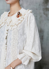 Load image into Gallery viewer, Handmade Beige Embroidered Patchwork Lace Cotton Shirt Spring