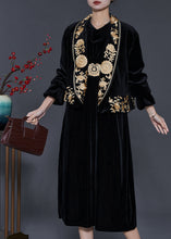 Load image into Gallery viewer, Handmade Black Embroidered Silk Velvet 2 Piece Outfit Spring