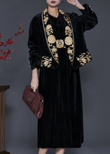 Load image into Gallery viewer, Handmade Black Embroidered Silk Velvet 2 Piece Outfit Spring