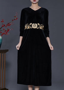 Handmade Black Embroidered Silk Velvet 2 Piece Outfit Spring