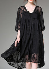 Load image into Gallery viewer, Handmade Black Embroidered Patchwork Tulle Two-Piece Set Dress Summer