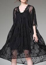 Load image into Gallery viewer, Handmade Black Embroidered Patchwork Tulle Two-Piece Set Dress Summer