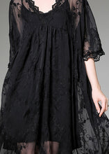 Load image into Gallery viewer, Handmade Black Embroidered Patchwork Tulle Two-Piece Set Dress Summer