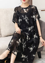 Load image into Gallery viewer, Handmade Black O Neck Print Patchwork Chiffon Dress Summer