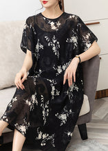 Load image into Gallery viewer, Handmade Black O Neck Print Patchwork Chiffon Dress Summer