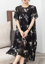 Load image into Gallery viewer, Handmade Black O Neck Print Patchwork Chiffon Dress Summer