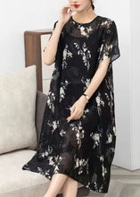 Load image into Gallery viewer, Handmade Black O Neck Print Patchwork Chiffon Dress Summer