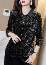 Load image into Gallery viewer, Handmade Black Peter Pan Collar Button Print Velour Top Spring