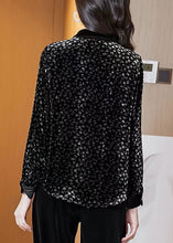 Load image into Gallery viewer, Handmade Black Peter Pan Collar Button Print Velour Top Spring