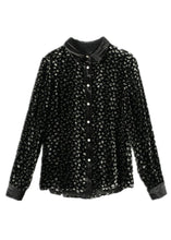 Load image into Gallery viewer, Handmade Black Peter Pan Collar Button Print Velour Top Spring