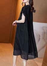 Load image into Gallery viewer, Handmade Black V Neck Wrinkled Patchwork Silk Dress Summer