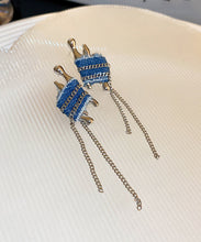 Load image into Gallery viewer, Handmade Blue Denim Cloth Chain Tassel Drop Earrings