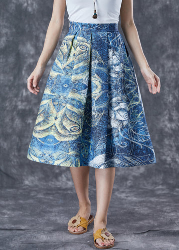 Handmade Blue Print Wrinkled Holiday Skirt Summer