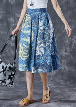 Load image into Gallery viewer, Handmade Blue Print Wrinkled Holiday Skirt Summer