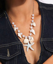 Load image into Gallery viewer, Handmade Blue Stainless Steel Pearl Shells Starfish Pendant Necklace